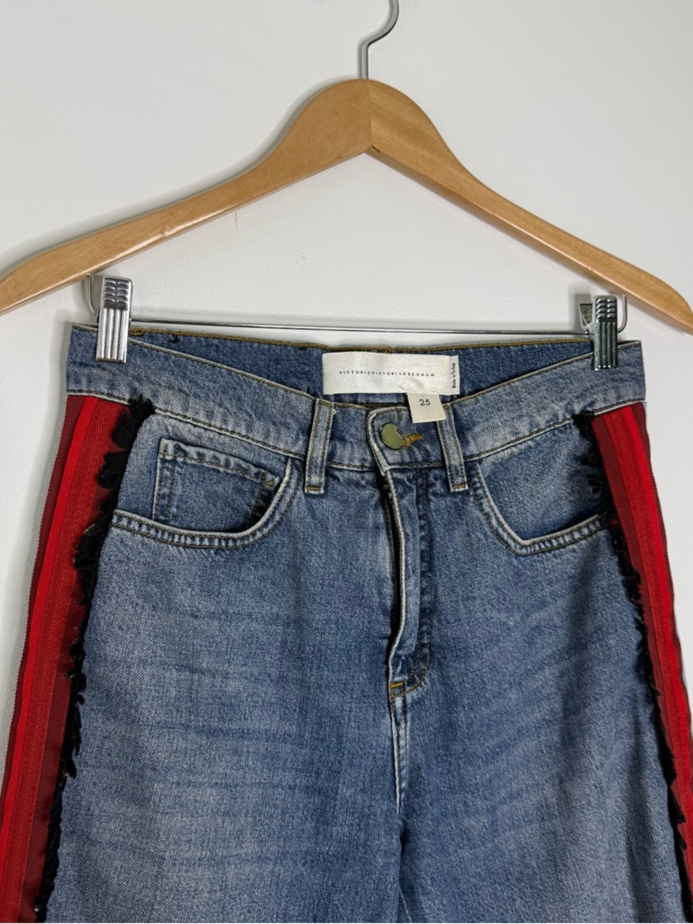 Victoria Victoria Beckham Stripe Fringe Crop Jeans Size 25 - Picture 9 of 10